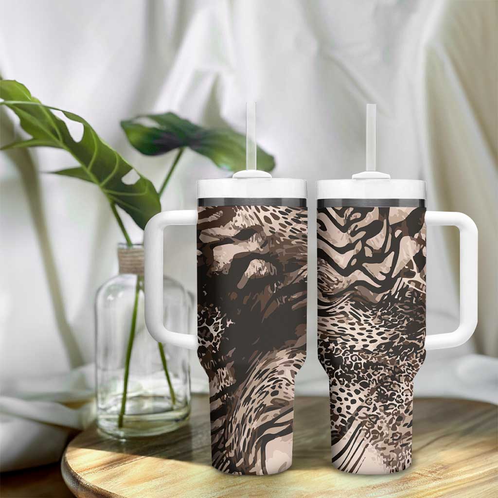 African Safari Zebra Leopard Swirl Pattern Tumbler With Handle