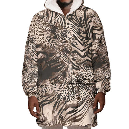 African Safari Zebra Leopard Swirl Pattern Wearable Blanket Hoodie