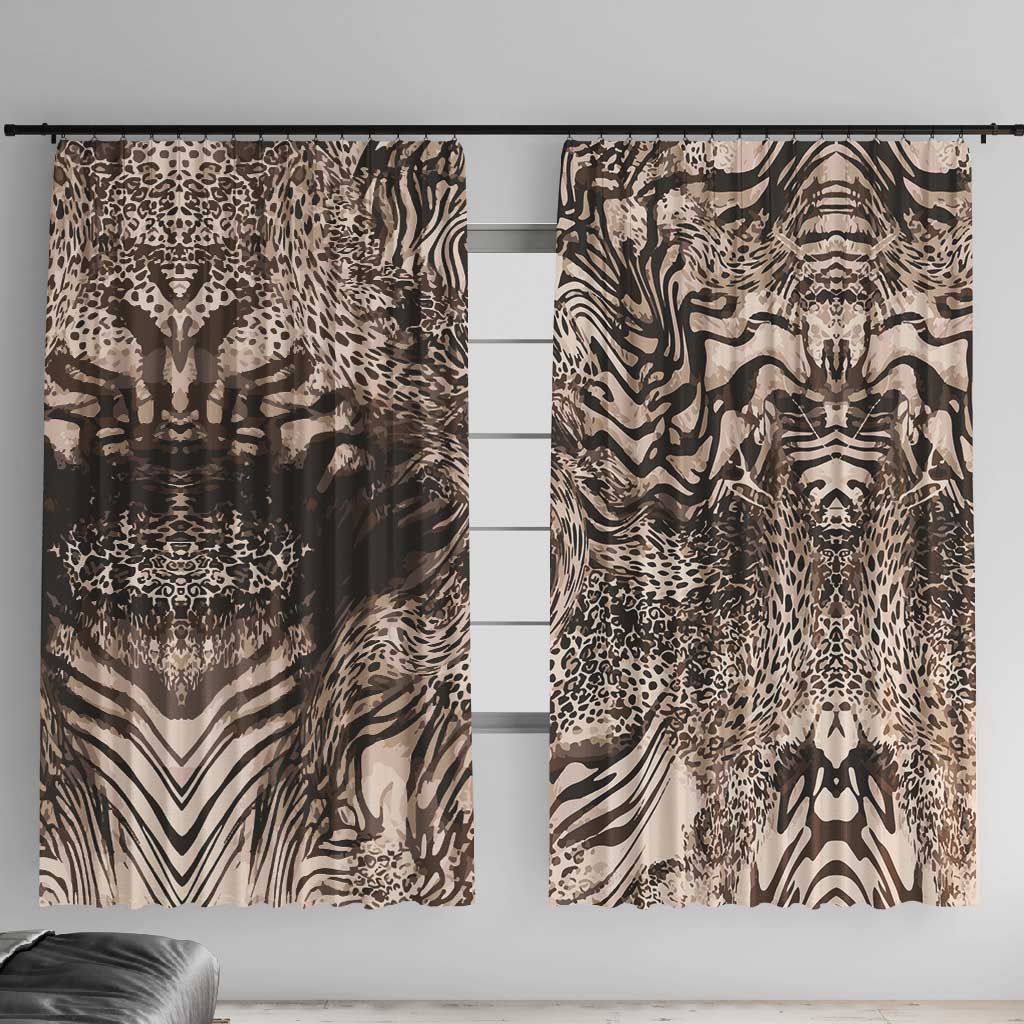 African Safari Zebra Leopard Swirl Pattern Window Curtain