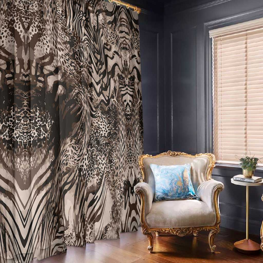 African Safari Zebra Leopard Swirl Pattern Window Curtain