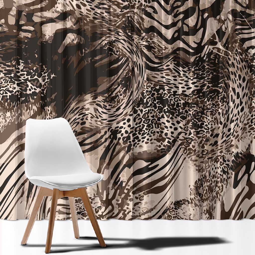 African Safari Zebra Leopard Swirl Pattern Window Curtain