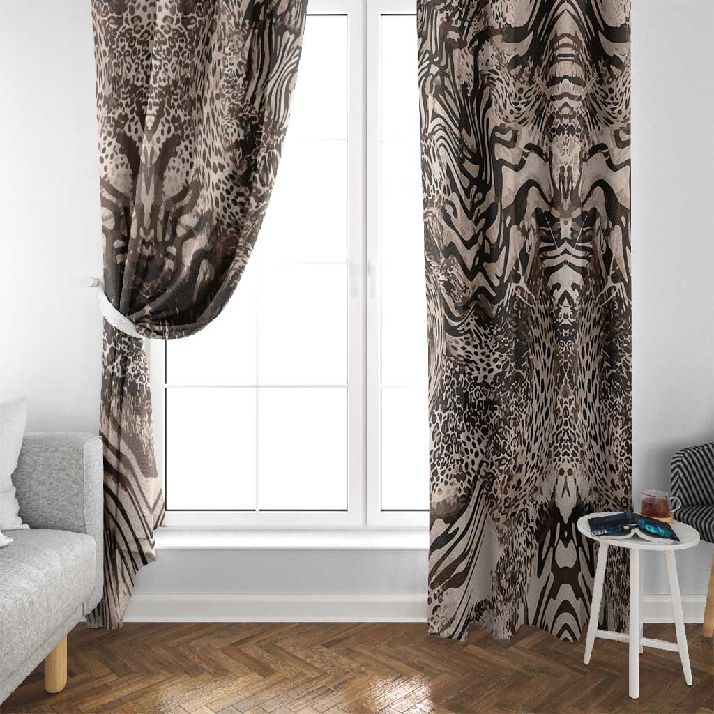 African Safari Zebra Leopard Swirl Pattern Window Curtain