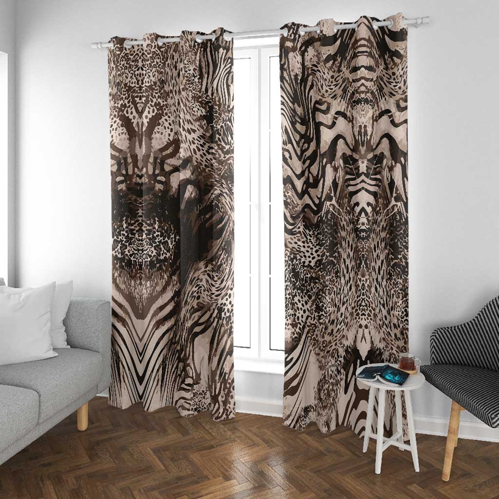 African Safari Zebra Leopard Swirl Pattern Window Curtain
