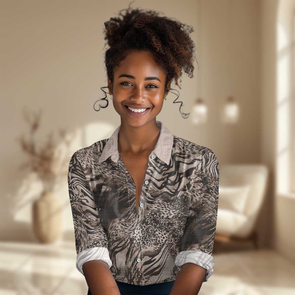 African Safari Zebra Leopard Swirl Pattern Women Casual Shirt