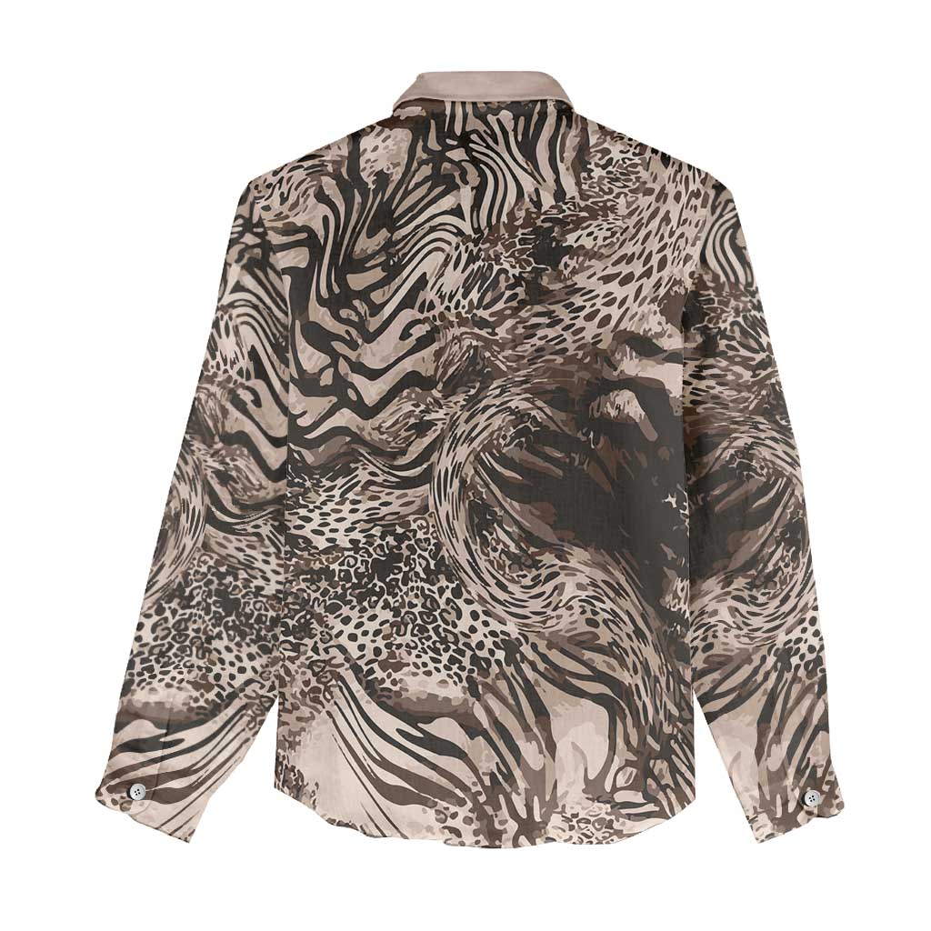 African Safari Zebra Leopard Swirl Pattern Women Casual Shirt