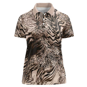 African Safari Zebra Leopard Swirl Pattern Women Polo Shirt