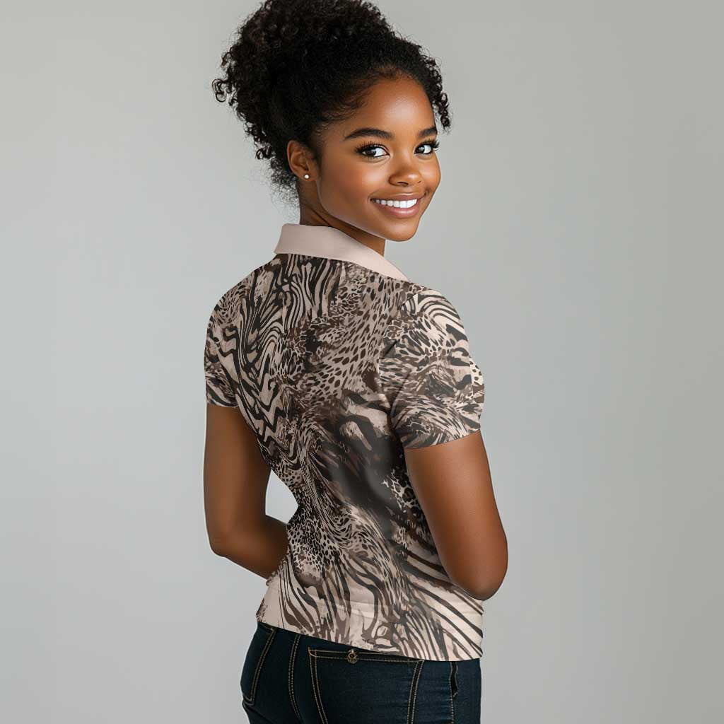 African Safari Zebra Leopard Swirl Pattern Women Polo Shirt
