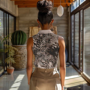 African Safari Zebra Leopard Swirl Pattern Women Sleeveless Polo Shirt