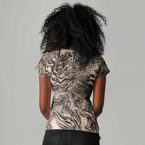 African Safari Zebra Leopard Swirl Pattern Women V-Neck T-Shirt