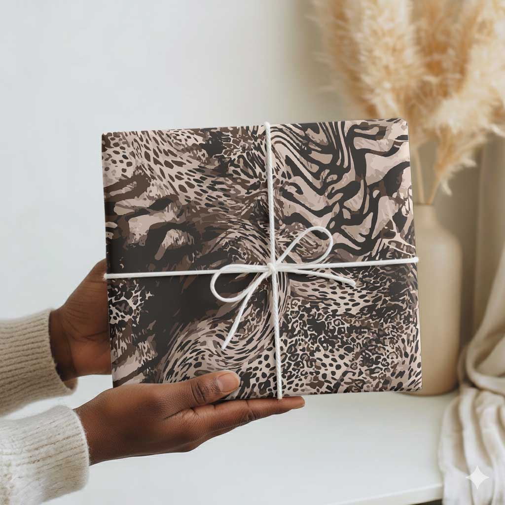 African Safari Zebra Leopard Swirl Pattern Wrapping Paper