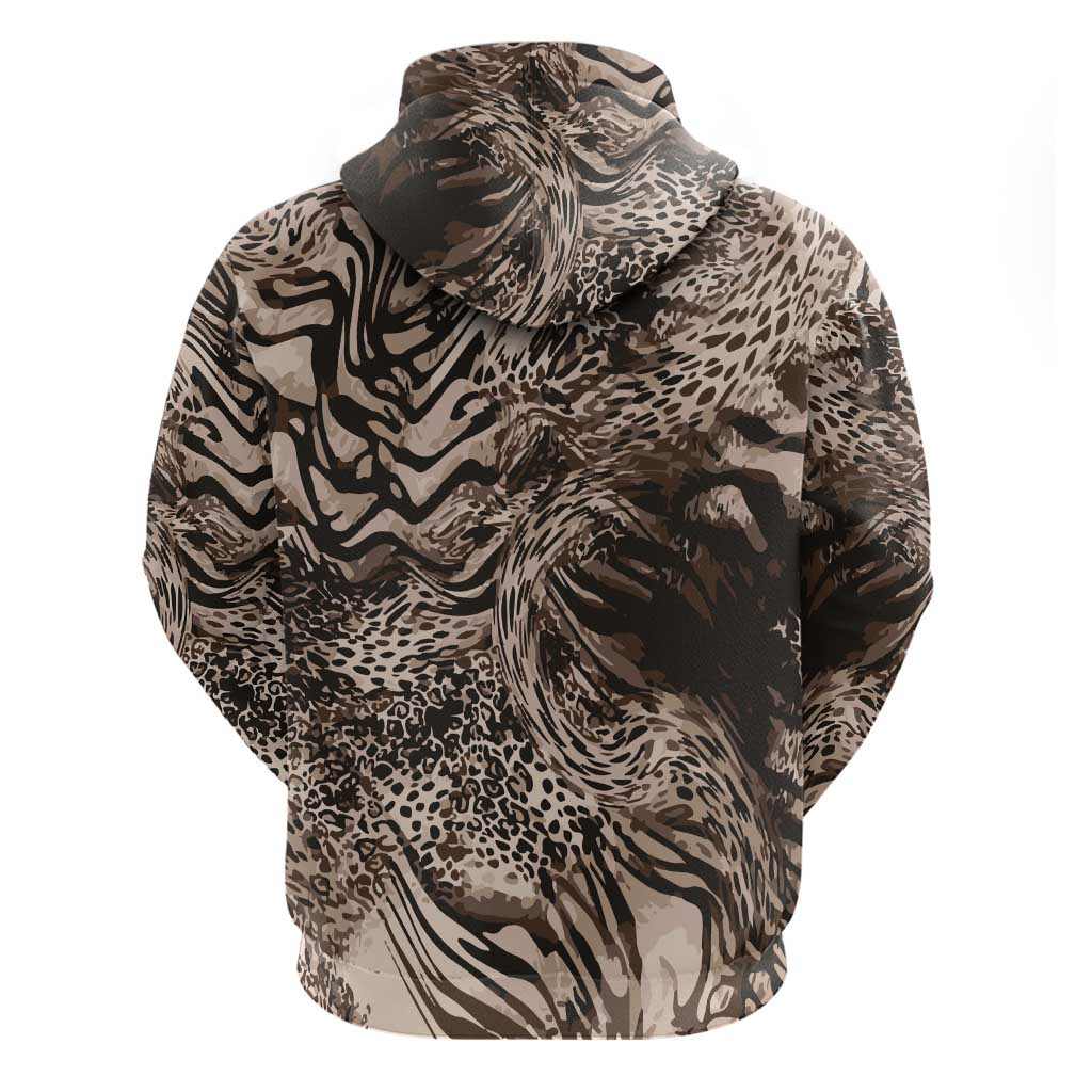 African Safari Zebra Leopard Swirl Pattern Zip Hoodie