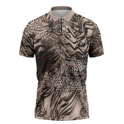 African Safari Zebra Leopard Swirl Pattern Zipper Polo Shirt