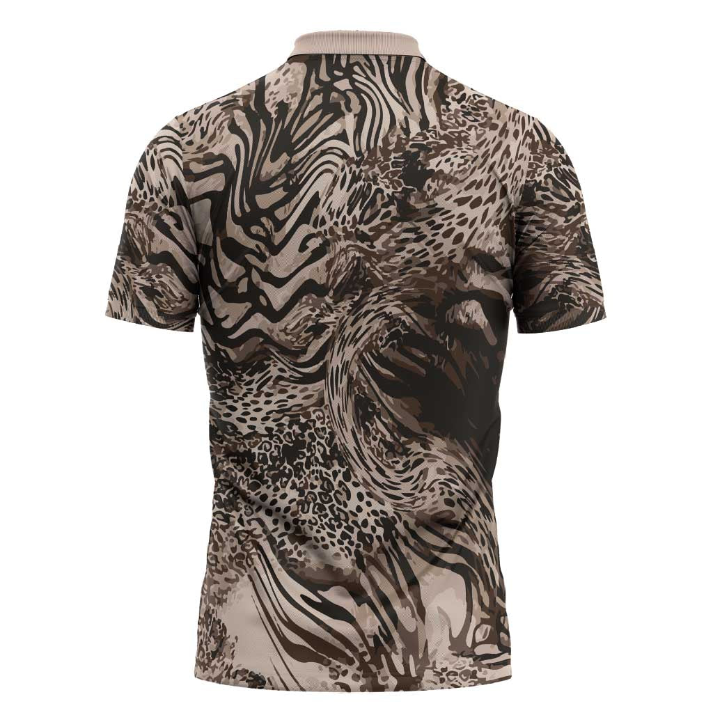 African Safari Zebra Leopard Swirl Pattern Zipper Polo Shirt