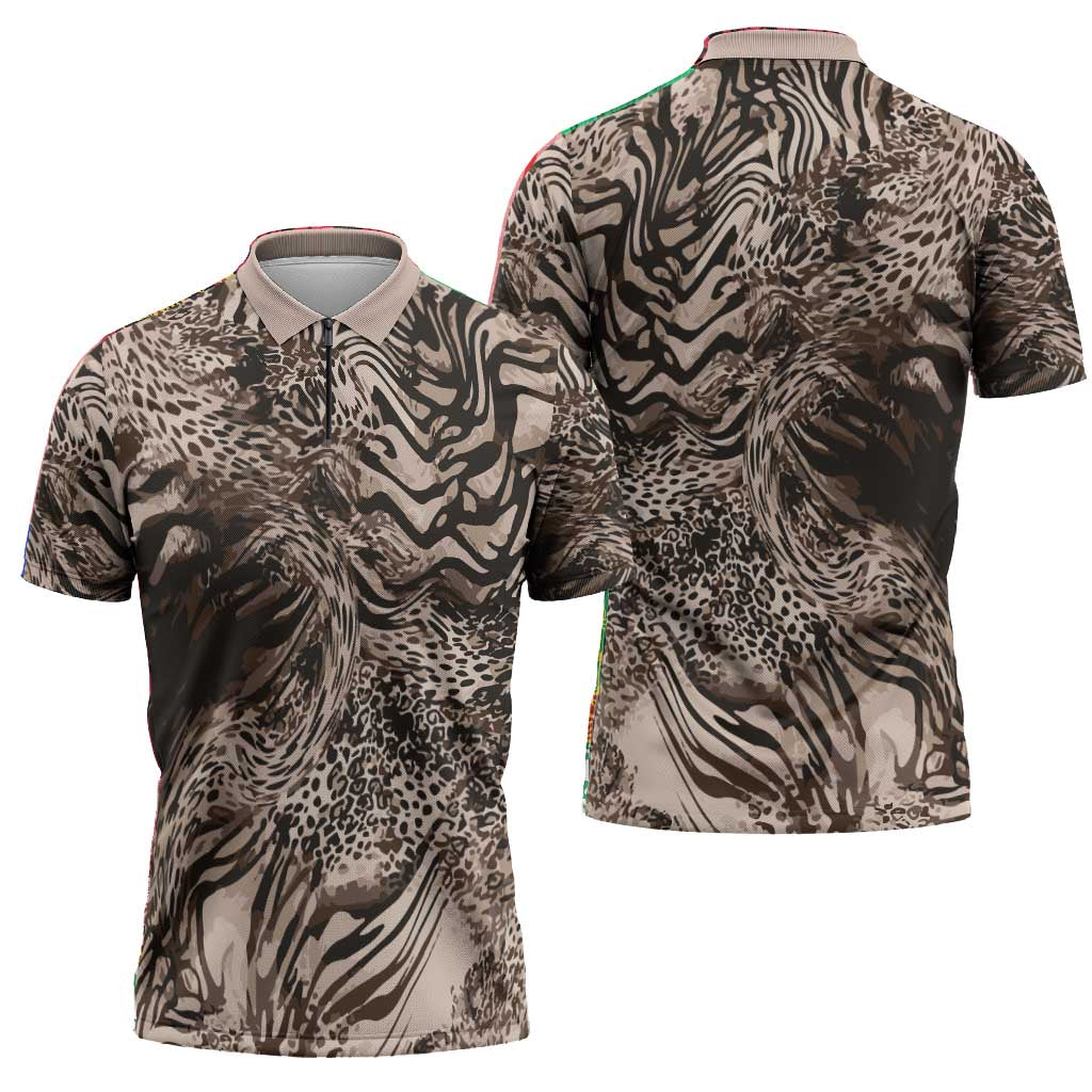 African Safari Zebra Leopard Swirl Pattern Zipper Polo Shirt