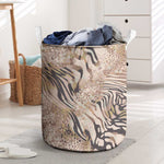 African Zebra Leopard Pattern Laundry Basket Sand Taupe Beige