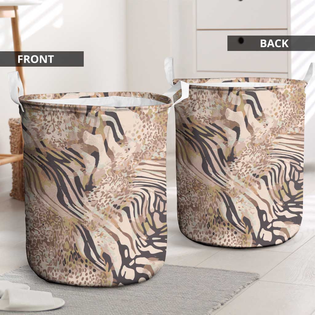 African Zebra Leopard Pattern Laundry Basket Sand Taupe Beige