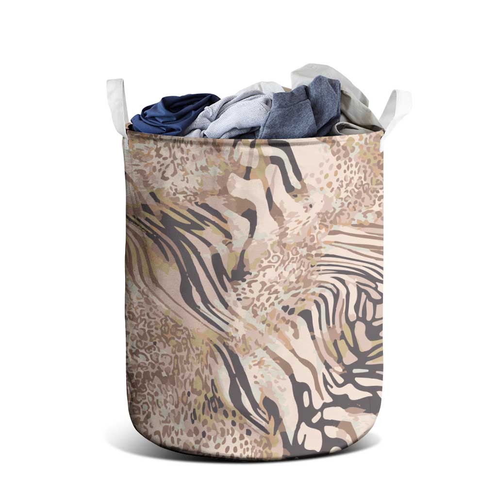 African Zebra Leopard Pattern Laundry Basket Sand Taupe Beige