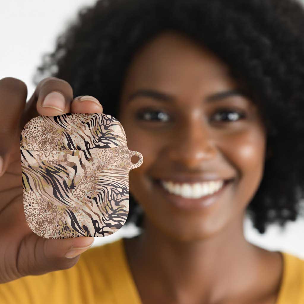 African Zebra Leopard Pattern AirPods Case Sand Taupe Beige