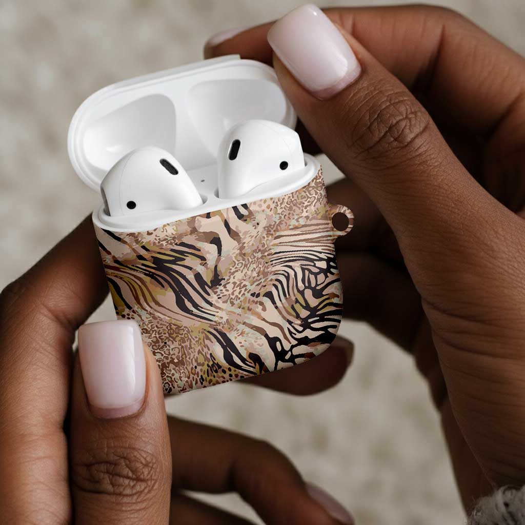 African Zebra Leopard Pattern AirPods Case Sand Taupe Beige