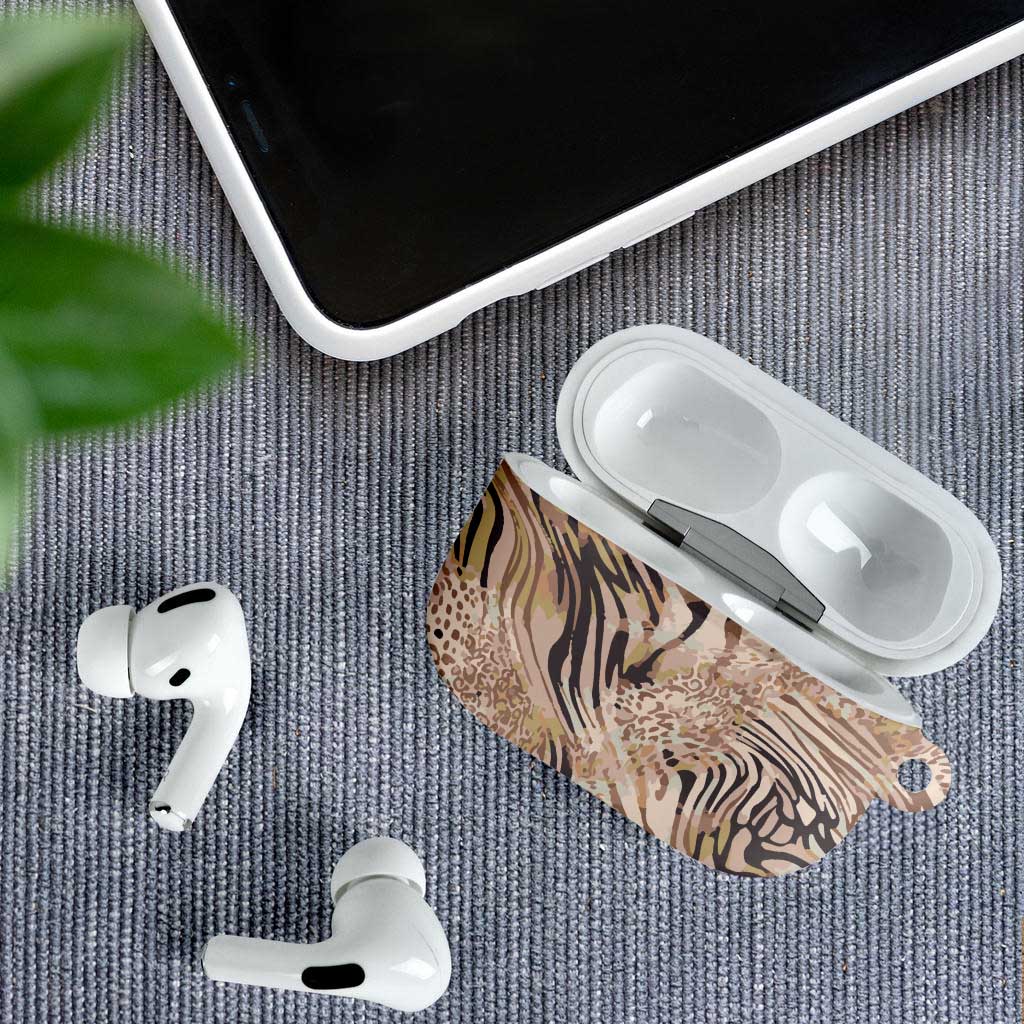 African Zebra Leopard Pattern AirPods Case Sand Taupe Beige