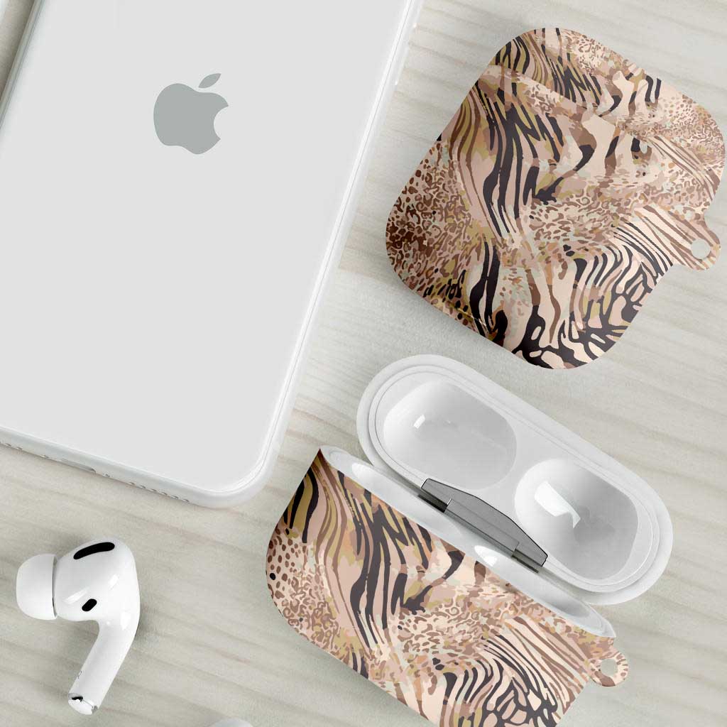 African Zebra Leopard Pattern AirPods Case Sand Taupe Beige