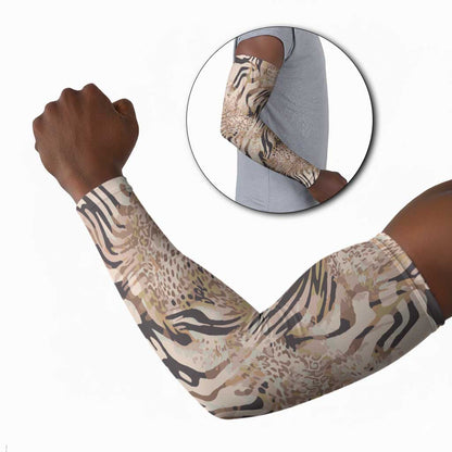 African Zebra Leopard Pattern Arm Sleeves Sand Taupe Beige