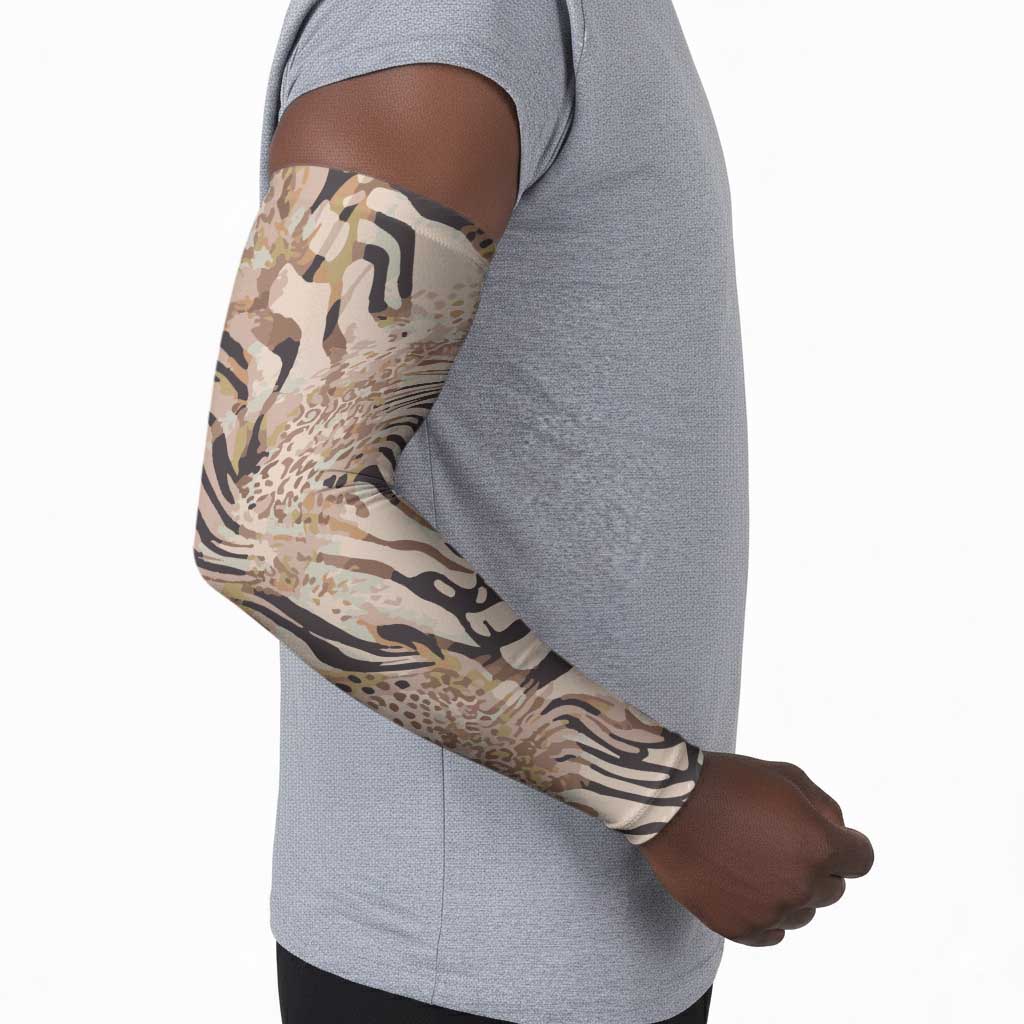 African Zebra Leopard Pattern Arm Sleeves Sand Taupe Beige