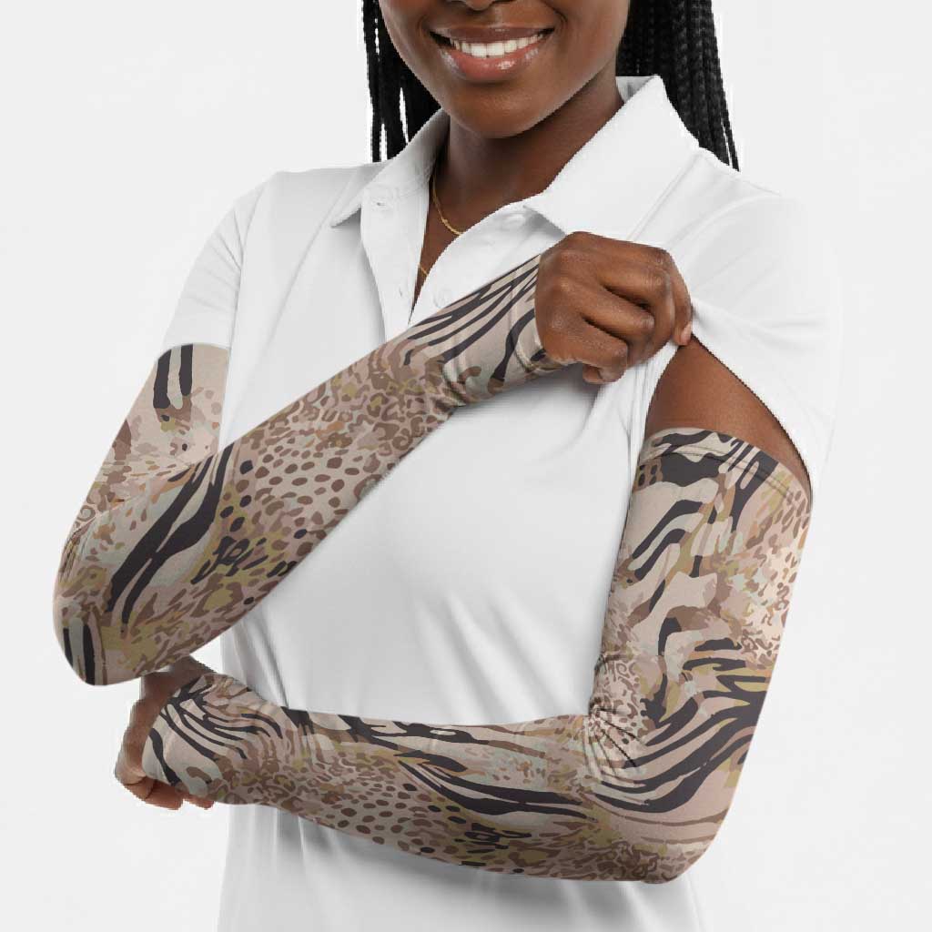 African Zebra Leopard Pattern Arm Sleeves Sand Taupe Beige