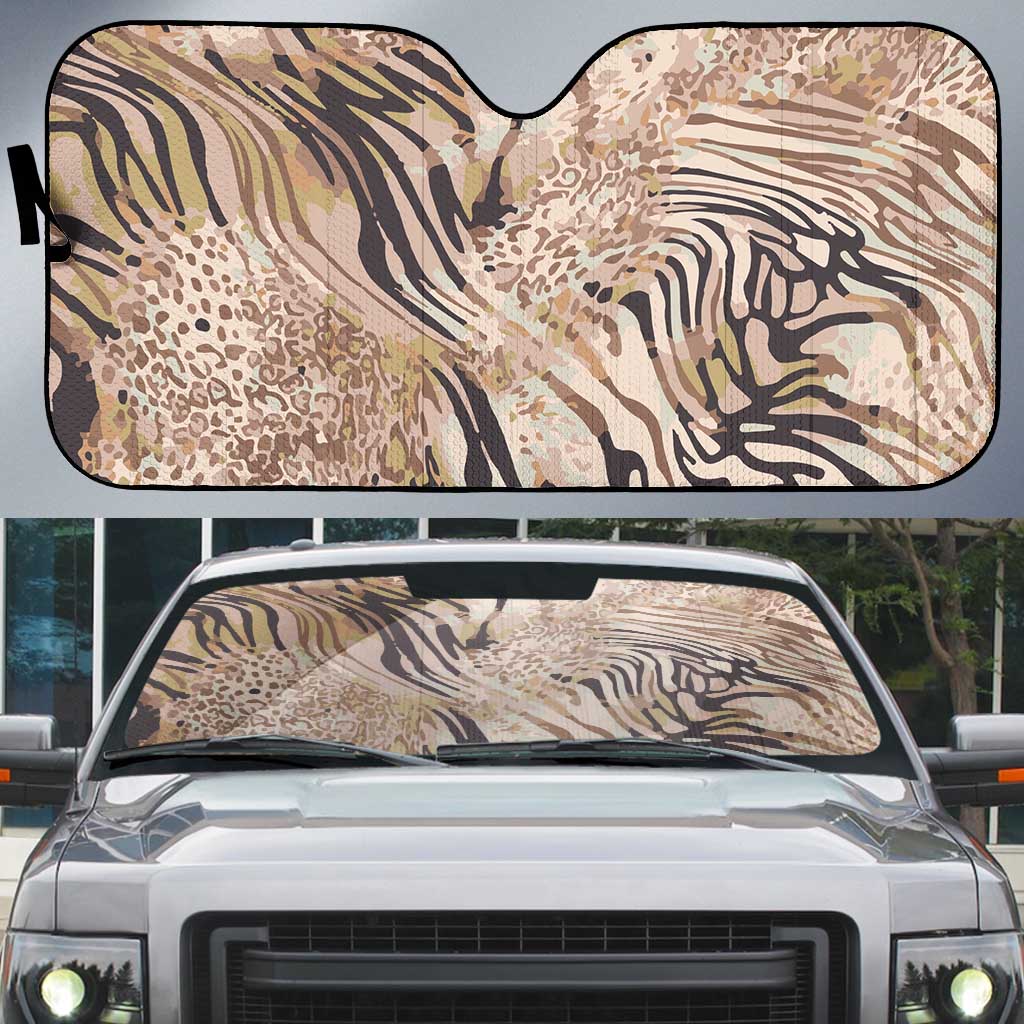 African Zebra Leopard Pattern Auto Sun Shade Sand Taupe Beige