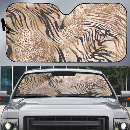 African Zebra Leopard Pattern Auto Sun Shade Sand Taupe Beige