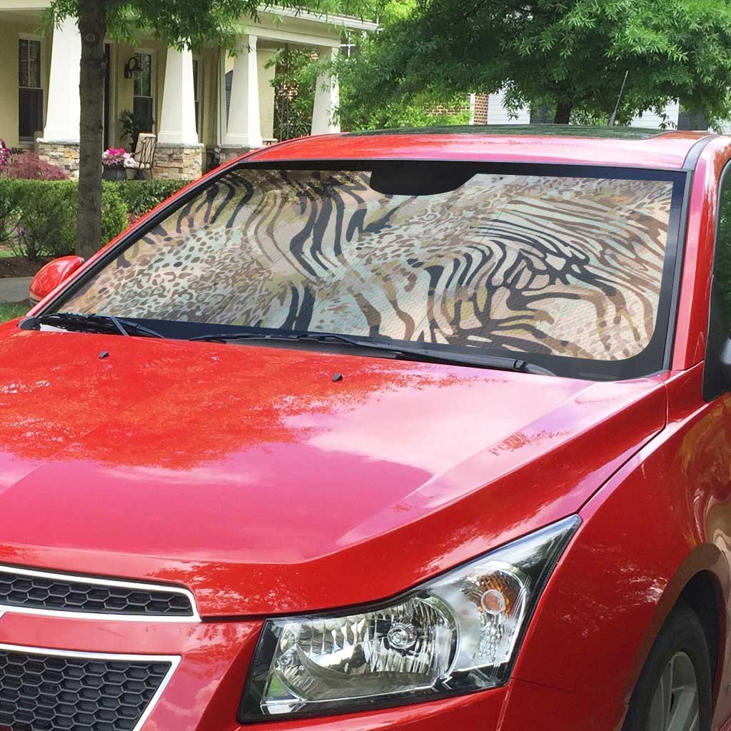 African Zebra Leopard Pattern Auto Sun Shade Sand Taupe Beige
