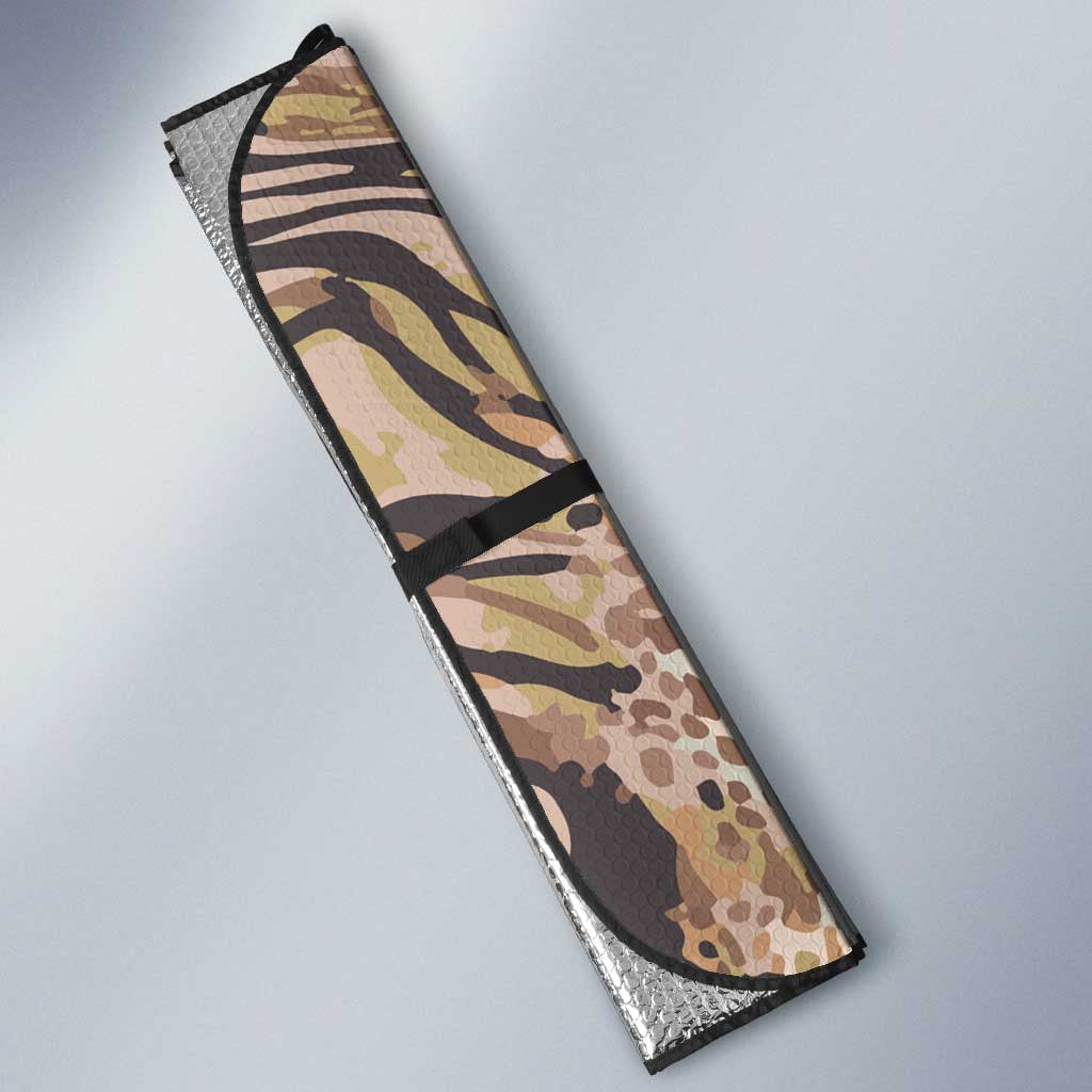 African Zebra Leopard Pattern Auto Sun Shade Sand Taupe Beige