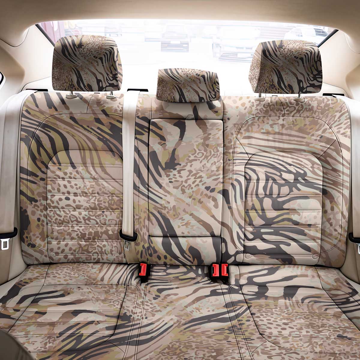 African Zebra Leopard Pattern Back Car Seat Cover Sand Taupe Beige