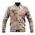 African Zebra Leopard Pattern Baseball Jacket Sand Taupe Beige