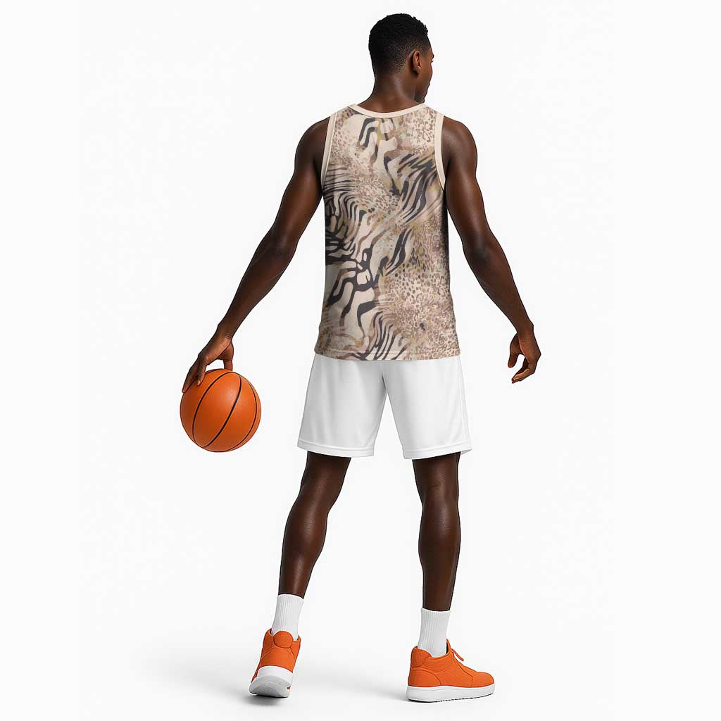 African Zebra Leopard Pattern Basketball Jersey Sand Taupe Beige