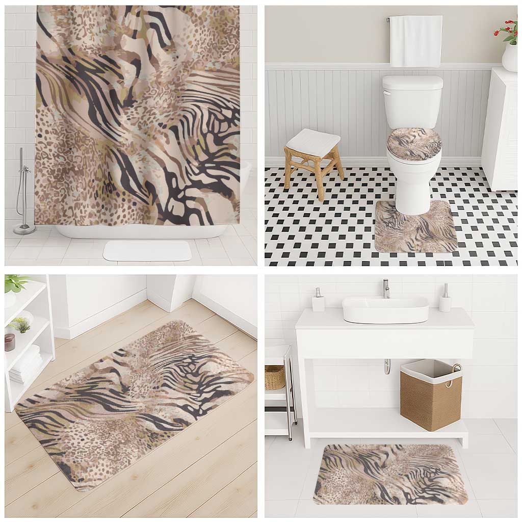 African Zebra Leopard Pattern Bathroom Set Sand Taupe Beige