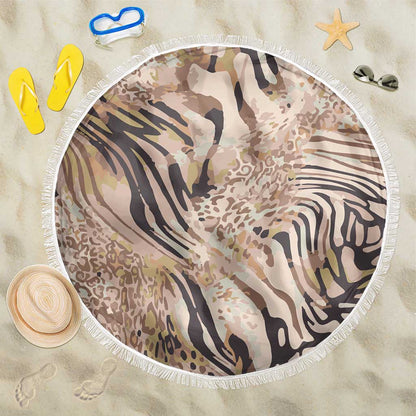 African Zebra Leopard Pattern Beach Blanket Sand Taupe Beige