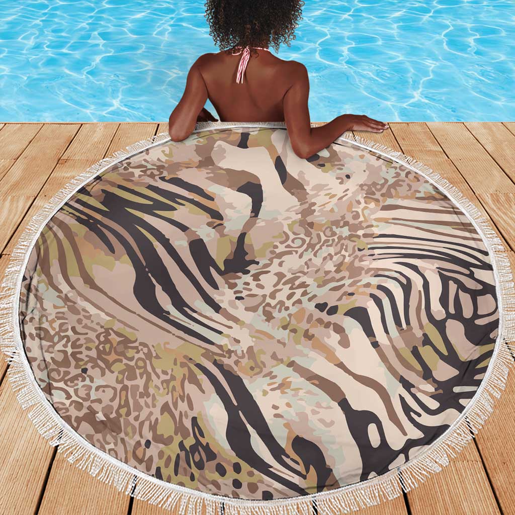 African Zebra Leopard Pattern Beach Blanket Sand Taupe Beige