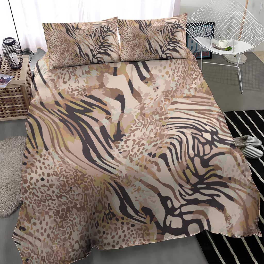 African Zebra Leopard Pattern Bedding Set Sand Taupe Beige