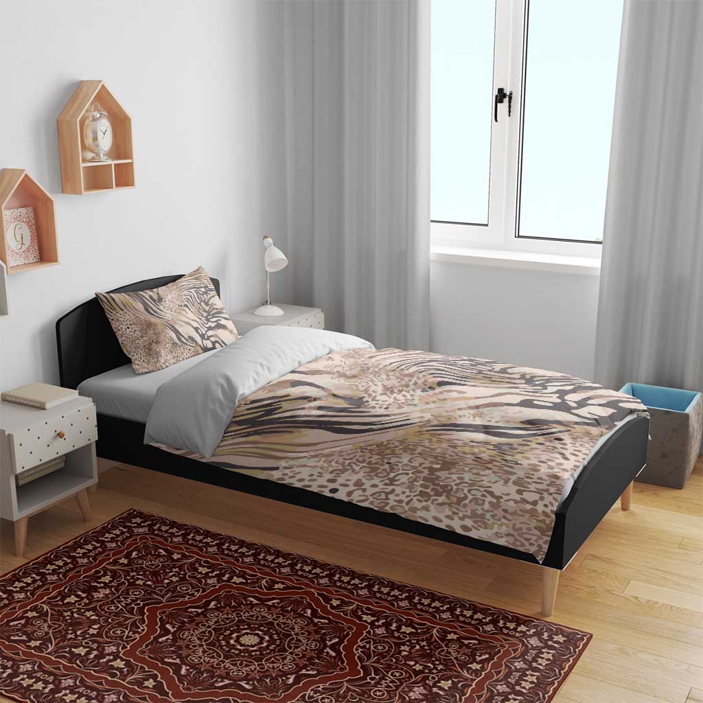 African Zebra Leopard Pattern Bedding Set Sand Taupe Beige
