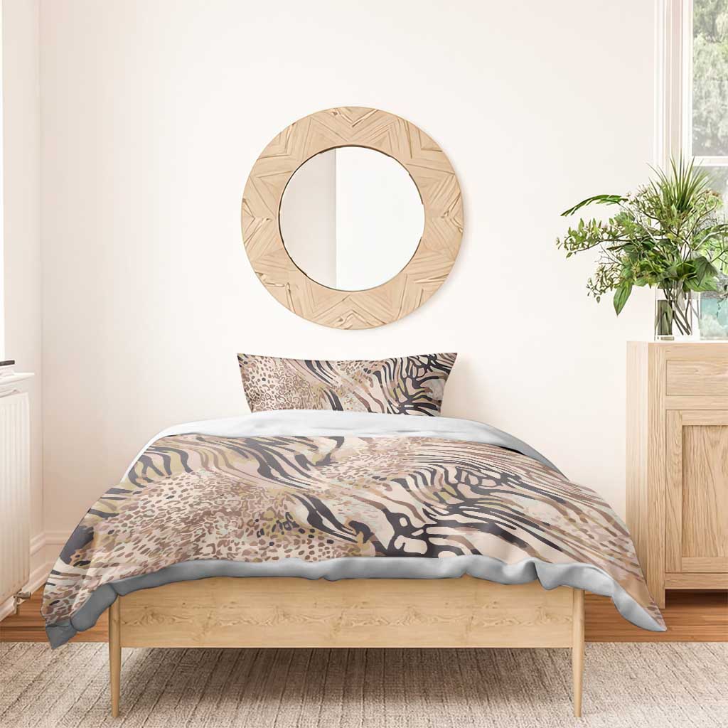 African Zebra Leopard Pattern Bedding Set Sand Taupe Beige