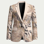 African Zebra Leopard Pattern Blazer Sand Taupe Beige
