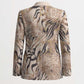 African Zebra Leopard Pattern Blazer Sand Taupe Beige