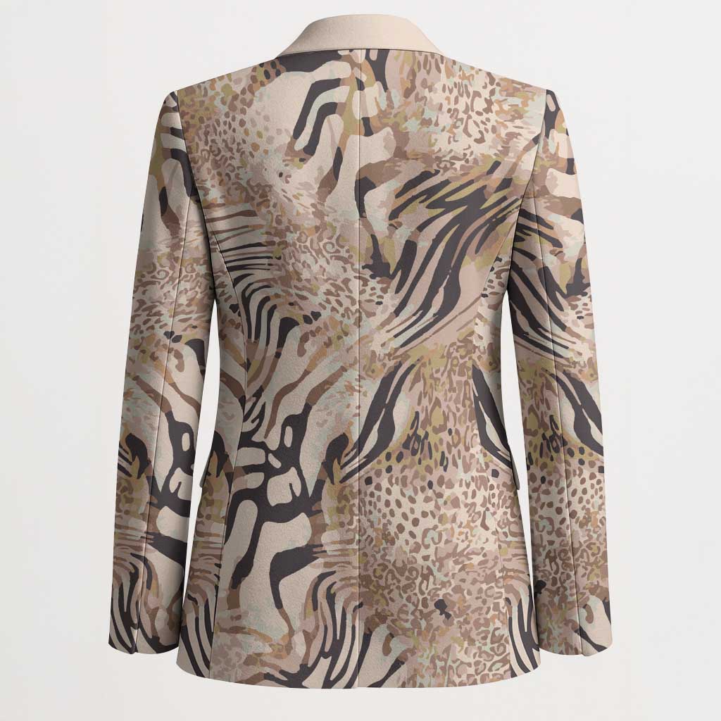 African Zebra Leopard Pattern Blazer Sand Taupe Beige