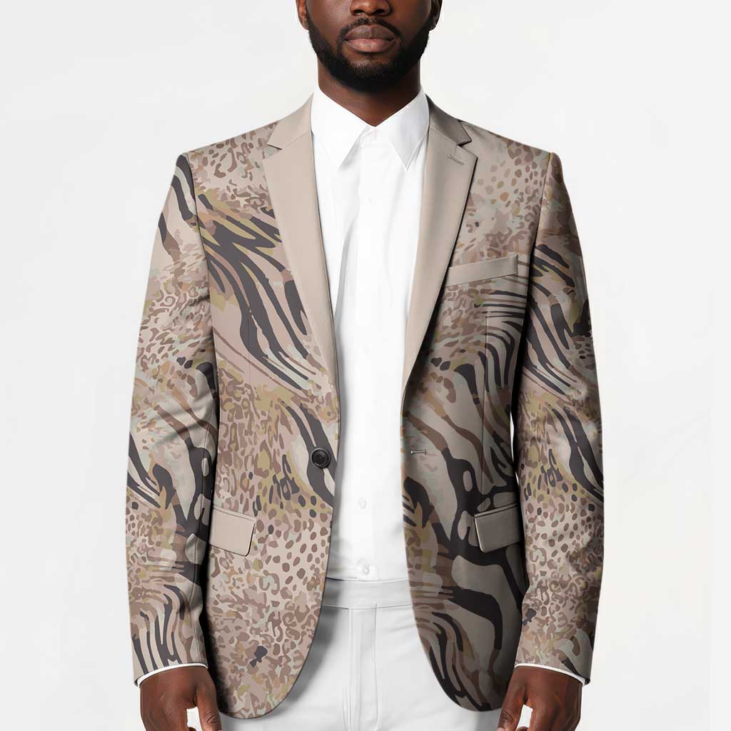 African Zebra Leopard Pattern Blazer Sand Taupe Beige