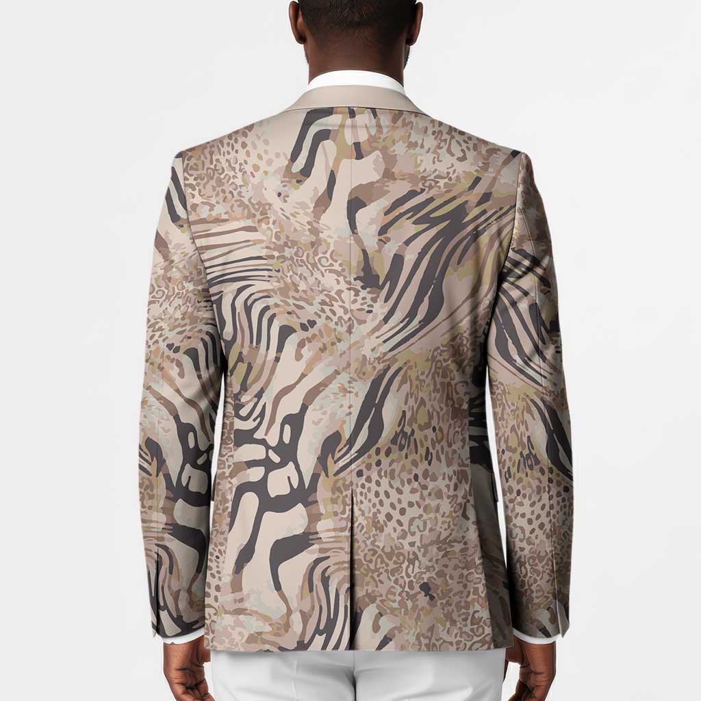 African Zebra Leopard Pattern Blazer Sand Taupe Beige