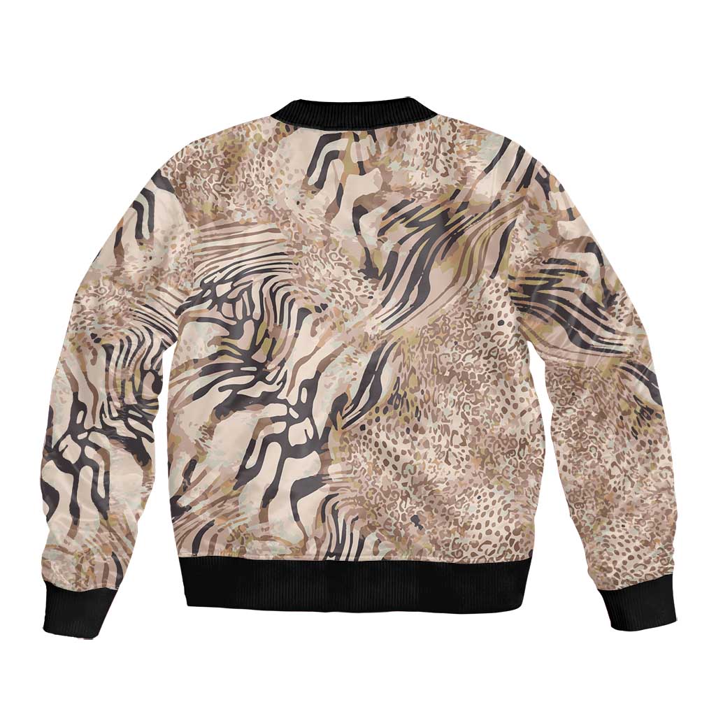 African Zebra Leopard Pattern Bomber Jacket Sand Taupe Beige
