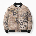 African Zebra Leopard Pattern Bomber Puffer Jacket Sand Taupe Beige