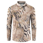 African Zebra Leopard Pattern Button Sweatshirt Sand Taupe Beige