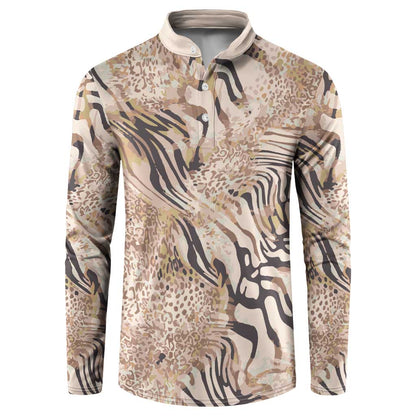 African Zebra Leopard Pattern Button Sweatshirt Sand Taupe Beige